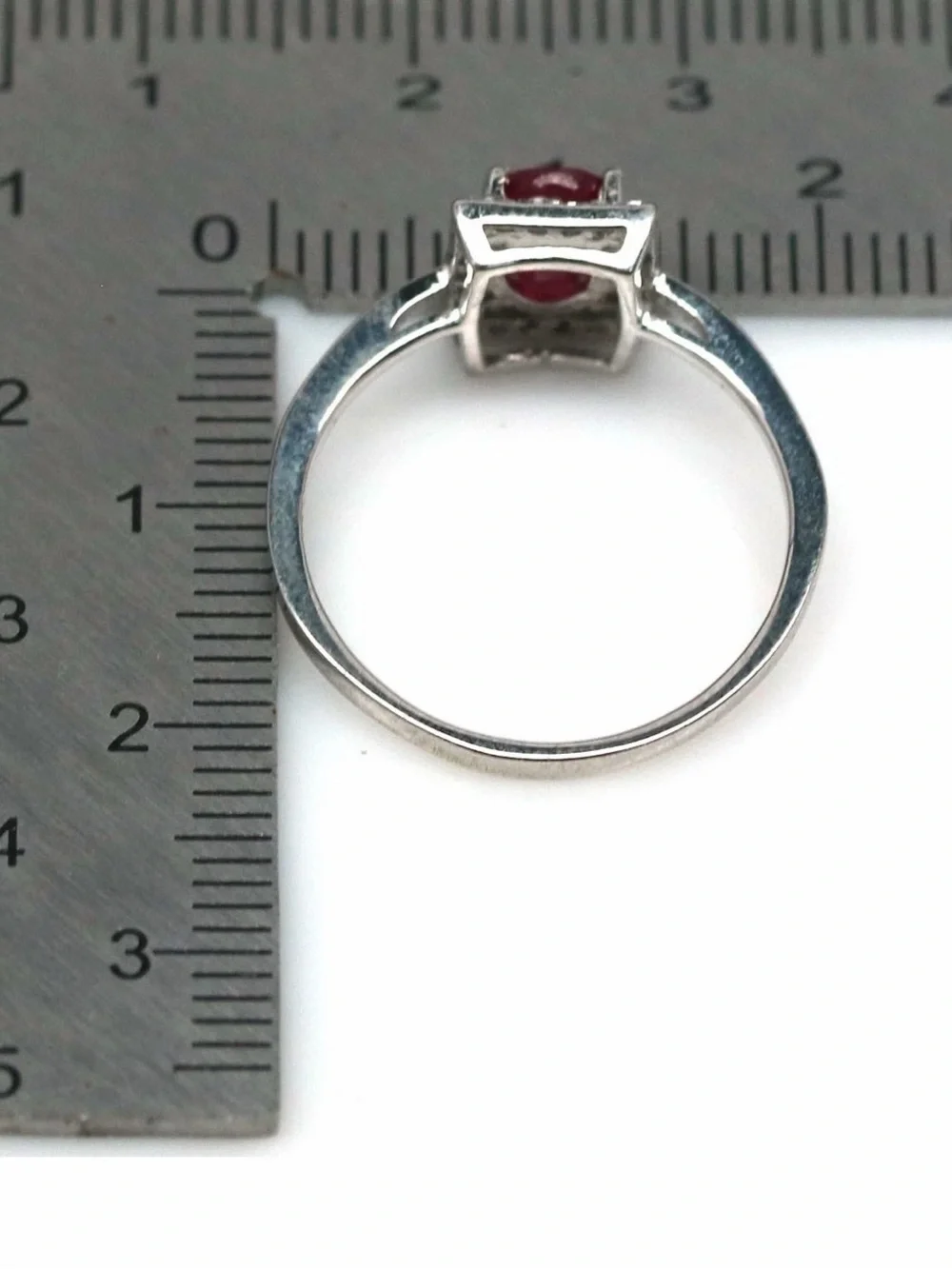Stunning Natural Red Ruby .90CT w/ Rectangle Halo 925 Sterling Silver Sz 6.75